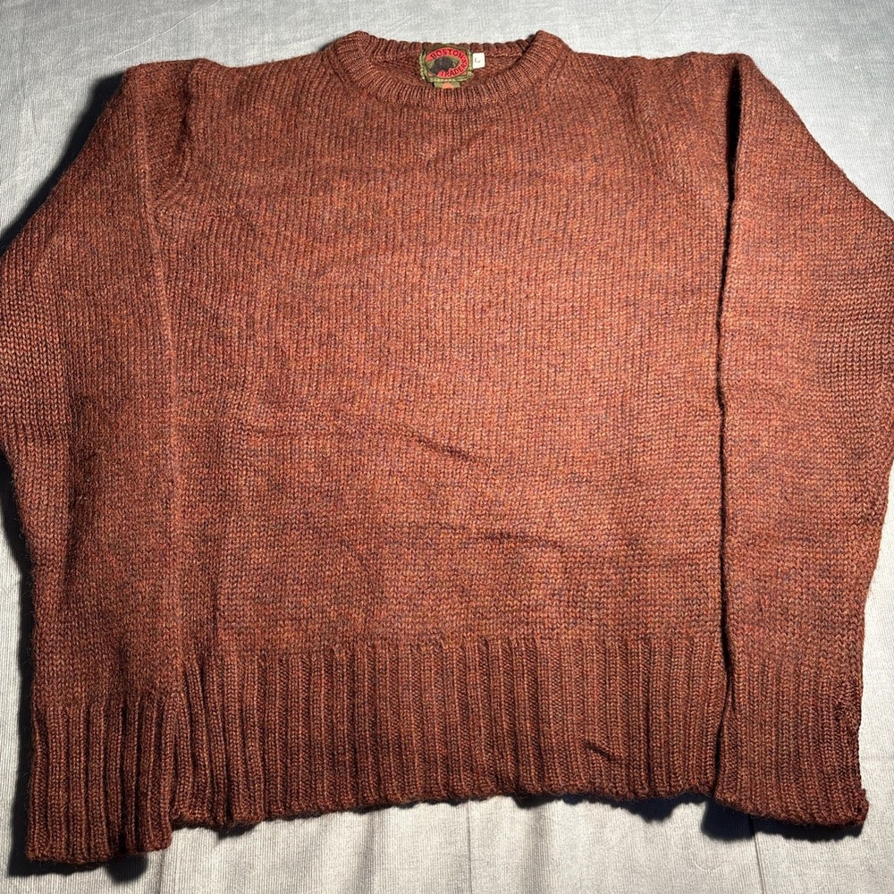 Vintage Boston Traders Wool Sweater Mens Large Rust Brown Crewneck Heavy Knit
